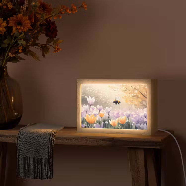 Viooltjes - bij - Zonlicht Light Box met kabel (Tafellamp) klein -sfeer4