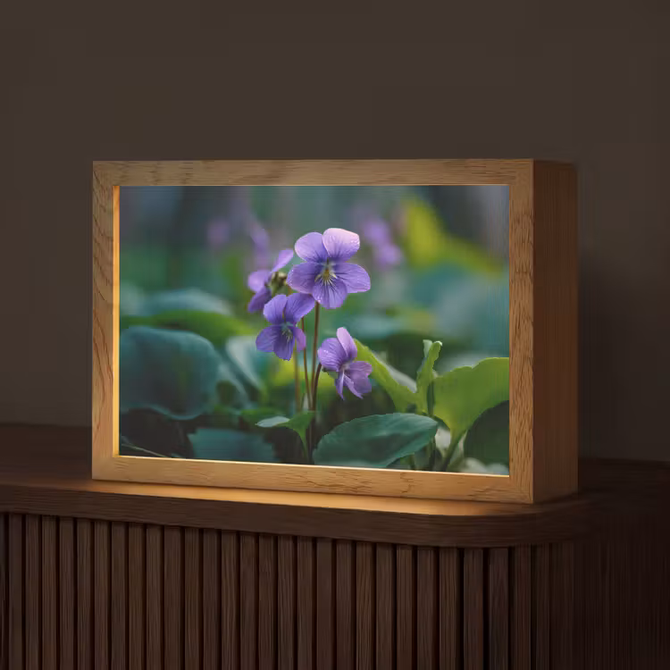 Viooltjes - Paars - Bloem - Bladeren Light Box met kabel (Tafellamp) klein -z3d_website