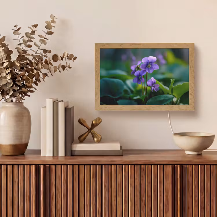 Viooltjes - Paars - Bloem - Bladeren Light Box met kabel (Tafellamp) klein -sfeer2