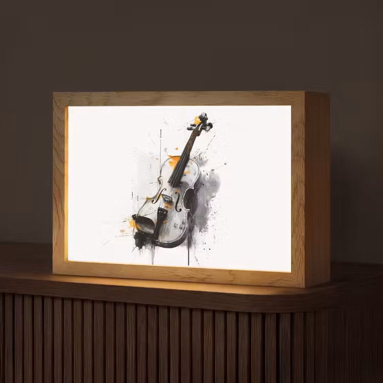 Viool - Oranje - Zwart - Penseelstreken Light Box met kabel (Tafellamp) klein -z3d_website