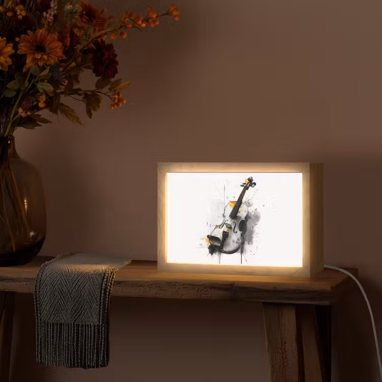 Viool - Oranje - Zwart - Penseelstreken Light Box met kabel (Tafellamp) klein -sfeer4