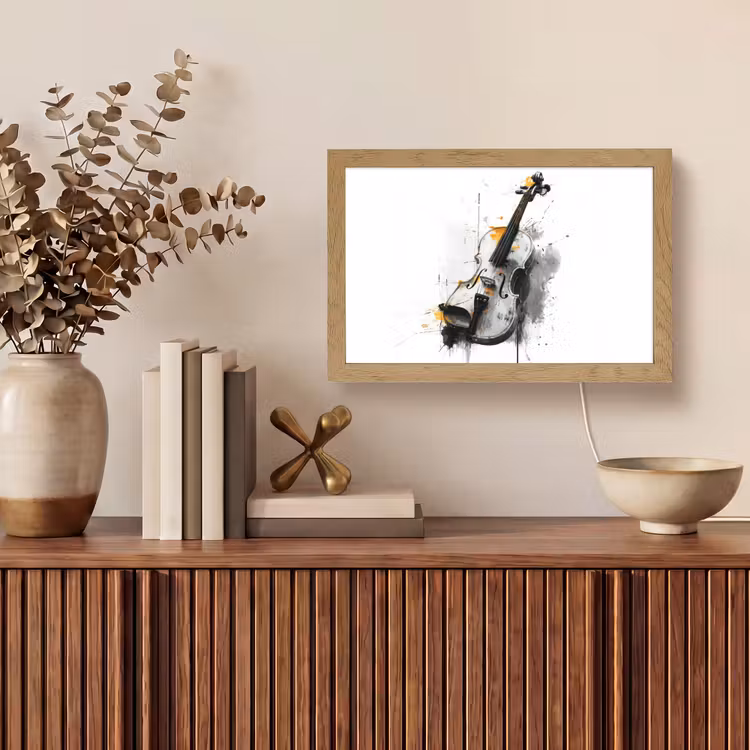 Viool - Oranje - Zwart - Penseelstreken Light Box met kabel (Tafellamp) klein -sfeer2