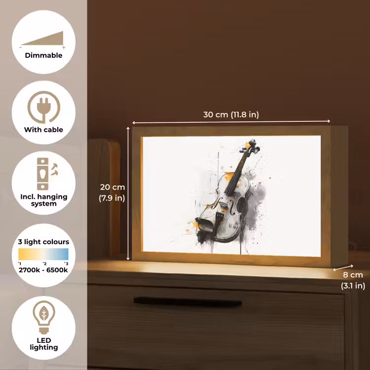 Viool - Oranje - Zwart - Penseelstreken Light Box met kabel (Tafellamp) klein -USP_EN