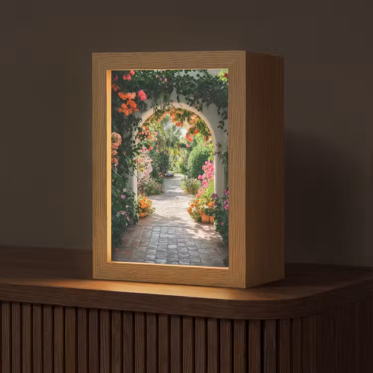 Doorkijk - Bloemen - Natuur - Bloementuin Light Box met kabel (Tafellamp) klein -z3d_website