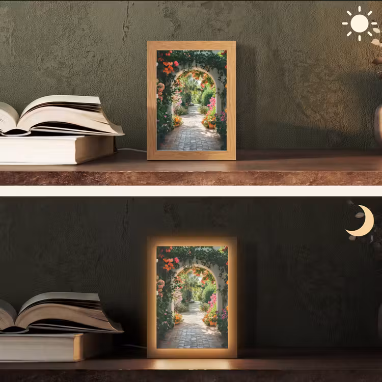 Doorkijk - Bloemen - Natuur - Bloementuin Light Box met kabel (Tafellamp) klein -sfeer3