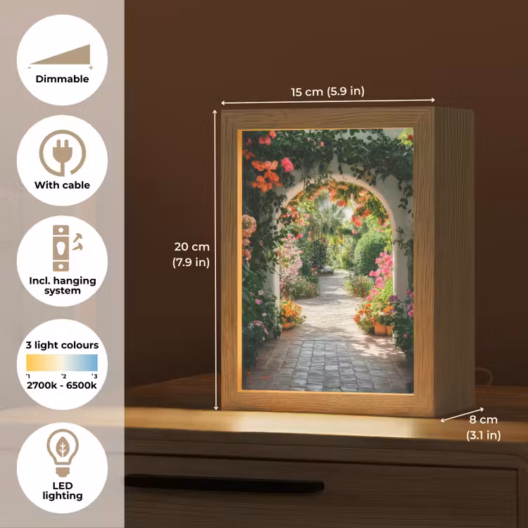 Doorkijk - Bloemen - Natuur - Bloementuin Light Box met kabel (Tafellamp) klein -USP_EN