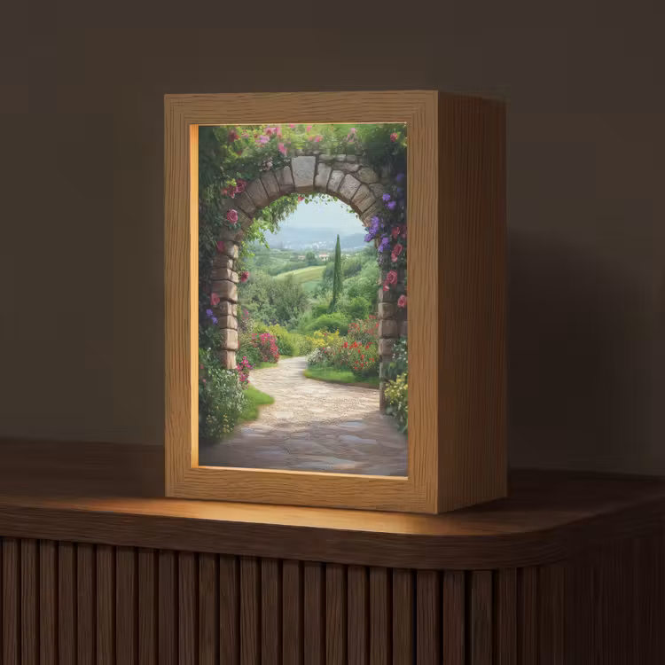 Doorkijk - Landschap - Bloemen - Pad - Uitzicht Light Box met kabel (Tafellamp) klein -z3d_website