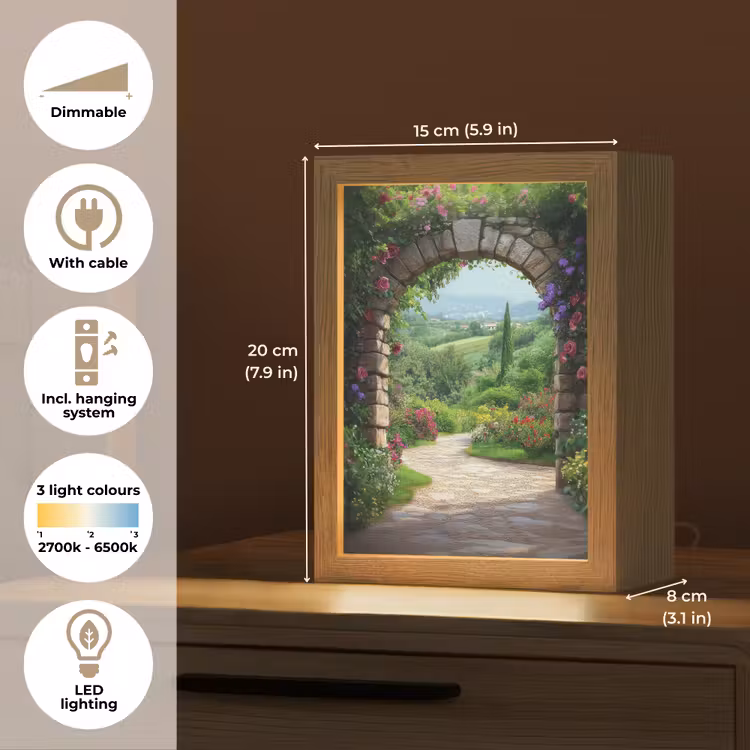 Doorkijk - Landschap - Bloemen - Pad - Uitzicht Light Box met kabel (Tafellamp) klein -USP_EN