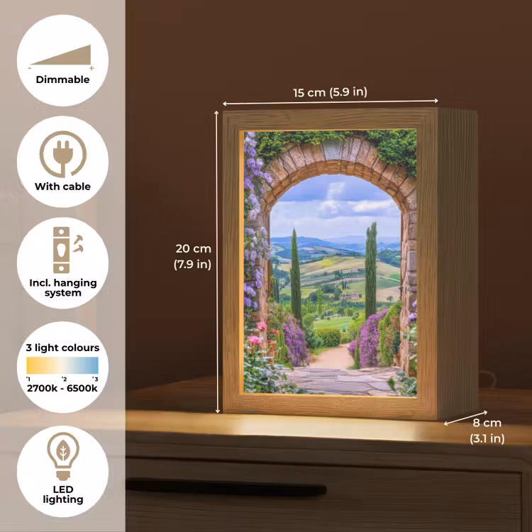 Doorkijk - Toscane - Landschap - Poort Light Box met kabel (Tafellamp) klein -USP_EN
