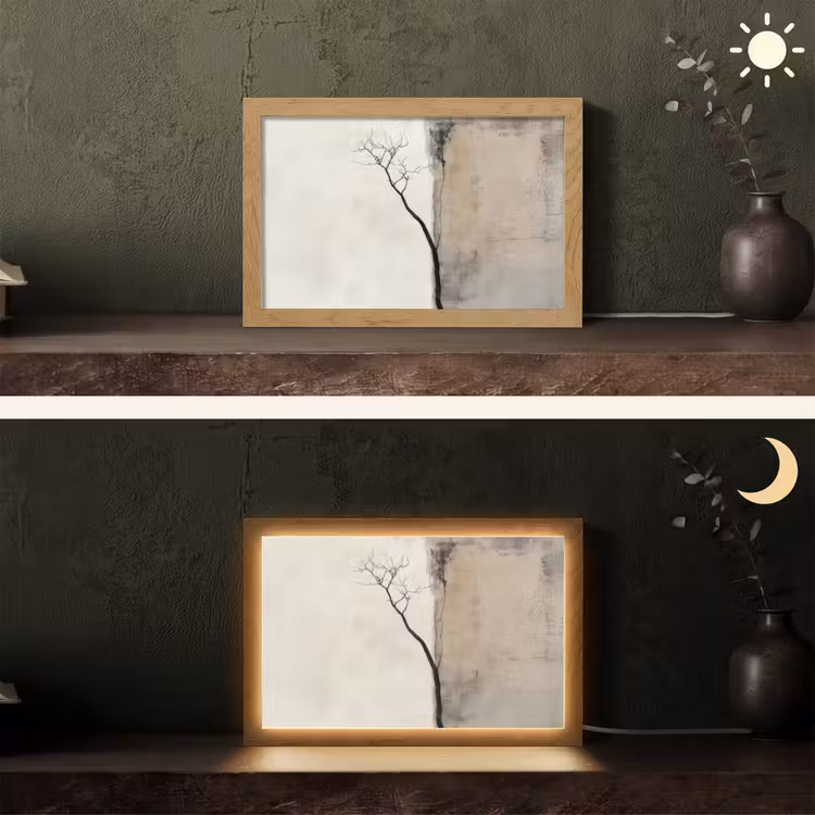 Wabi sabi - Plant - Beige Light Box met kabel (Tafellamp) klein -sfeer3