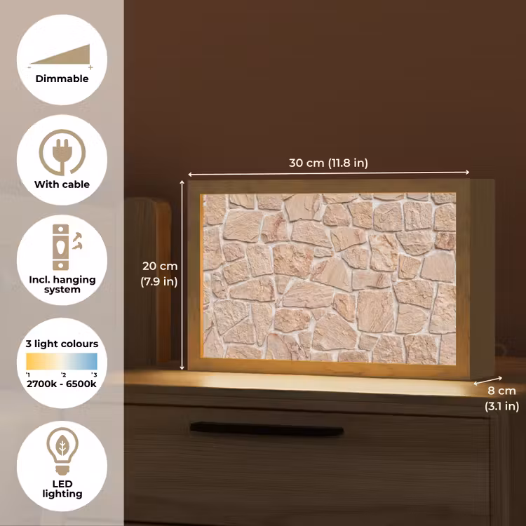 Muur - Steen - Patroon - Rustiek - Beige Light Box met kabel (Tafellamp) klein -USP_EN