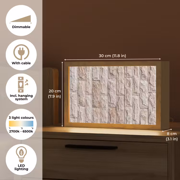 Muur - Steen - Ruw - Beige - Textuur Light Box met kabel (Tafellamp) klein -USP_EN