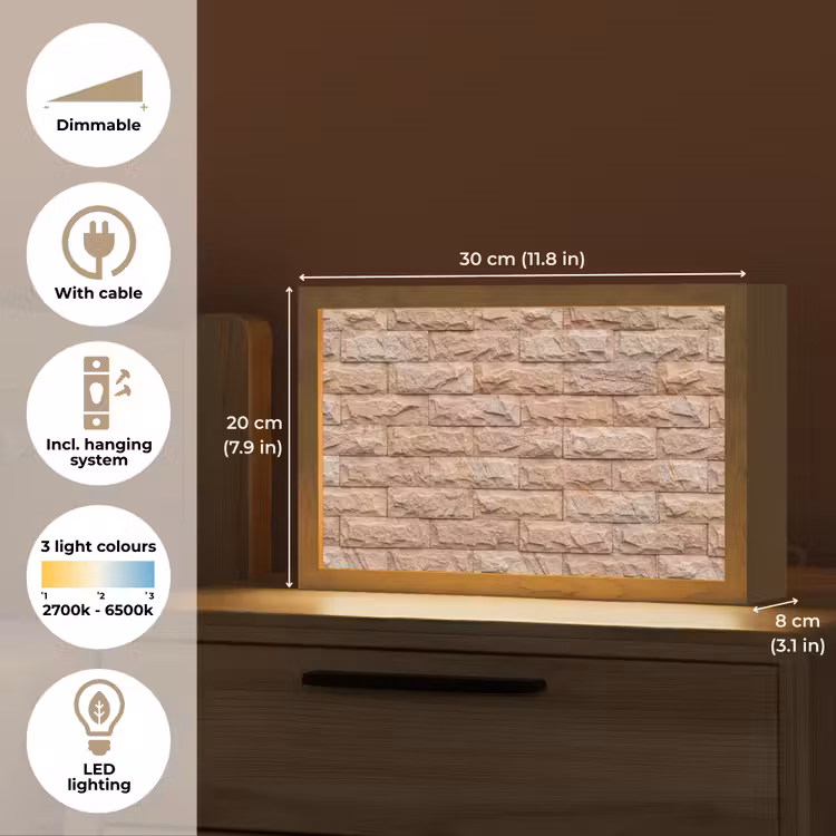 Muur - Steen - Ruw - Textuur - Beige Light Box met kabel (Tafellamp) klein -USP_EN