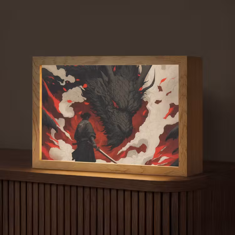 Krijger - Draak - Zwart - Rood - Rook Light Box met kabel (Tafellamp) klein -z3d_website