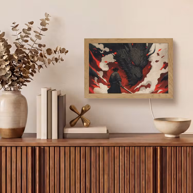 Krijger - Draak - Zwart - Rood - Rook Light Box met kabel (Tafellamp) klein -sfeer2