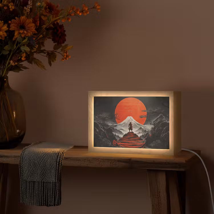 Krijger - Rode trappen - Zon - Berg Light Box met kabel (Tafellamp) klein -sfeer4