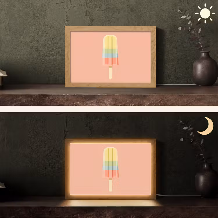 Waterijsje - Pasteltinten - Minimalistisch Light Box met kabel (Tafellamp) klein -sfeer3