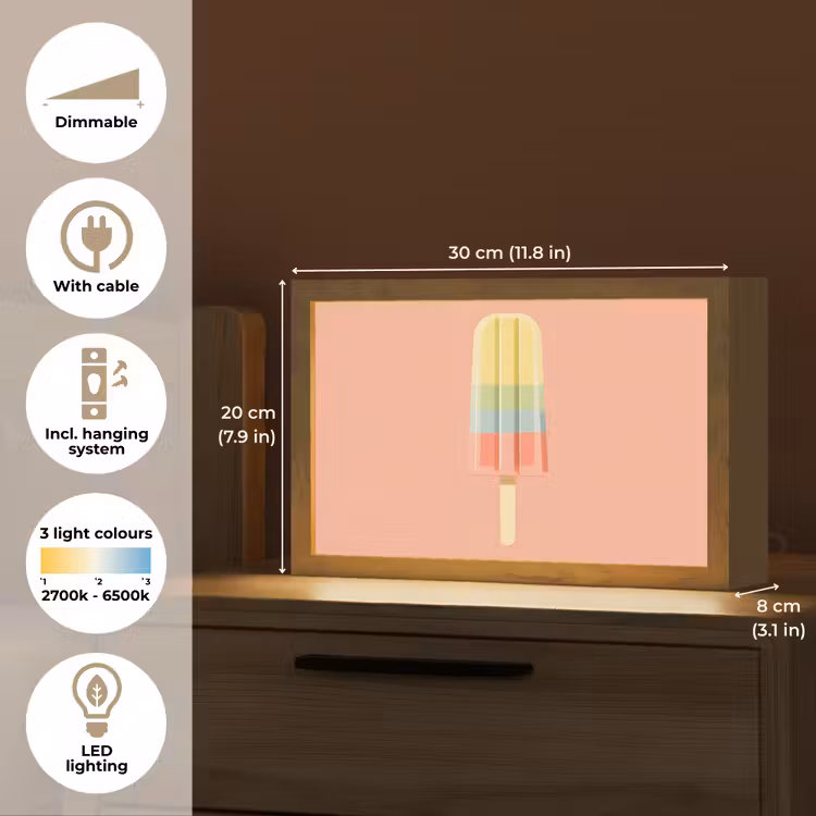Waterijsje - Pasteltinten - Minimalistisch Light Box met kabel (Tafellamp) klein -USP_EN
