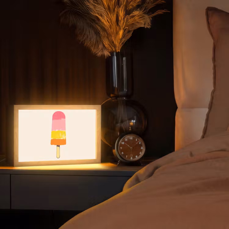Waterijsje - Retro - Stokje - Roze Light Box met kabel (Tafellamp) klein -sfeer1