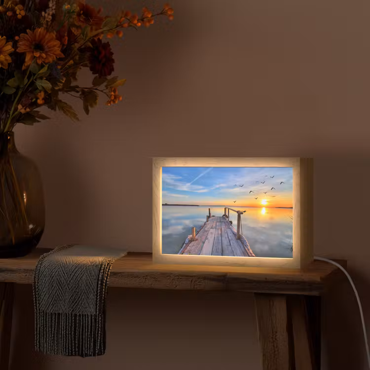 Water - Steiger - Vogels - Zonsondergang - Horizon Light Box met kabel (Tafellamp) klein -sfeer4