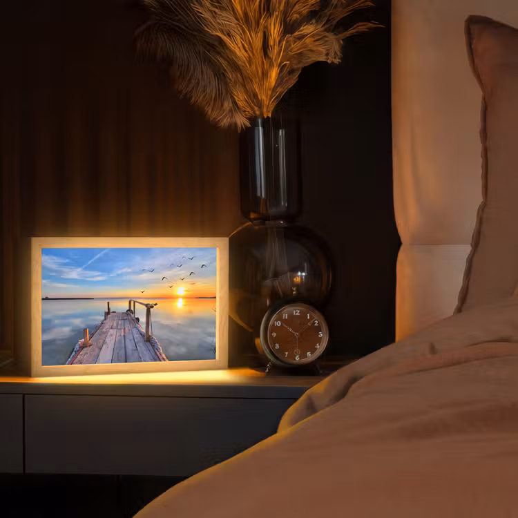 Water - Steiger - Vogels - Zonsondergang - Horizon Light Box met kabel (Tafellamp) klein -sfeer1