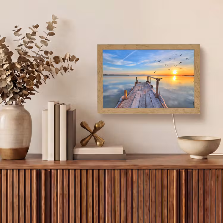 Water - Steiger - Vogels - Zonsondergang - Horizon Light Box met kabel (Tafellamp) klein -sfeer2
