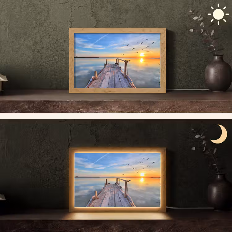 Water - Steiger - Vogels - Zonsondergang - Horizon Light Box met kabel (Tafellamp) klein -sfeer3
