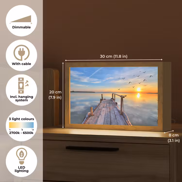 Water - Steiger - Vogels - Zonsondergang - Horizon Light Box met kabel (Tafellamp) klein -USP_EN