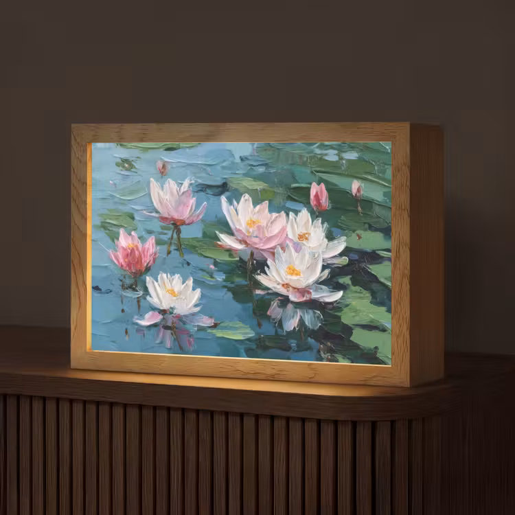 Waterlelies - Bloemen - Roze - Water Light Box met kabel (Tafellamp) klein -z3d_website