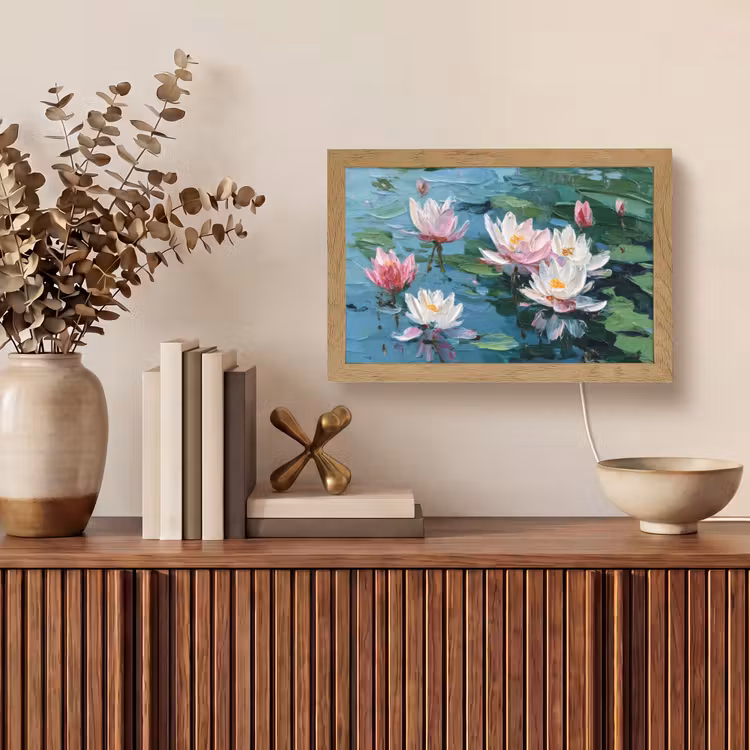 Waterlelies - Bloemen - Roze - Water Light Box met kabel (Tafellamp) klein -sfeer2