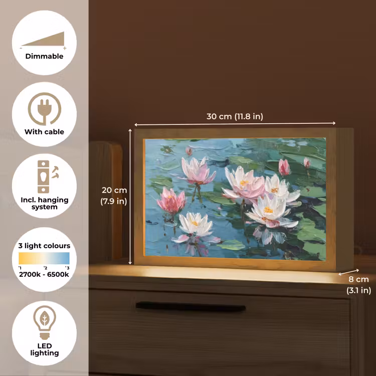 Waterlelies - Bloemen - Roze - Water Light Box met kabel (Tafellamp) klein -USP_EN