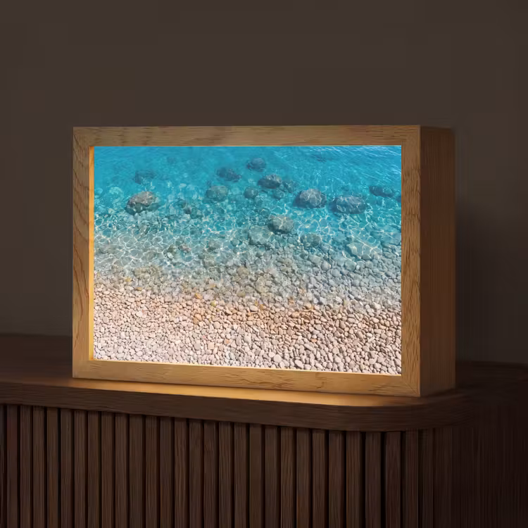 Water - Kiezels - Natuur - Levendig - Turkoois Light Box met kabel (Tafellamp) klein -z3d_website