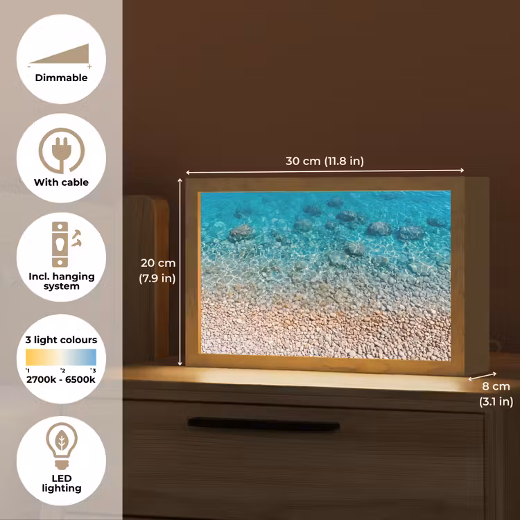 Water - Kiezels - Natuur - Levendig - Turkoois Light Box met kabel (Tafellamp) klein -USP_EN