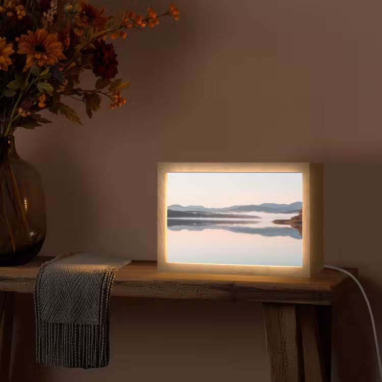 Water - Bomen - Mistlaag Light Box met kabel (Tafellamp) klein -sfeer4