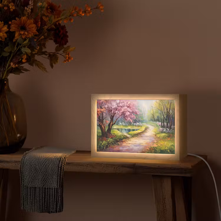 Watercolor - Natuur - Bomen - Kunst - Bloemen Light Box met kabel (Tafellamp) klein -sfeer4