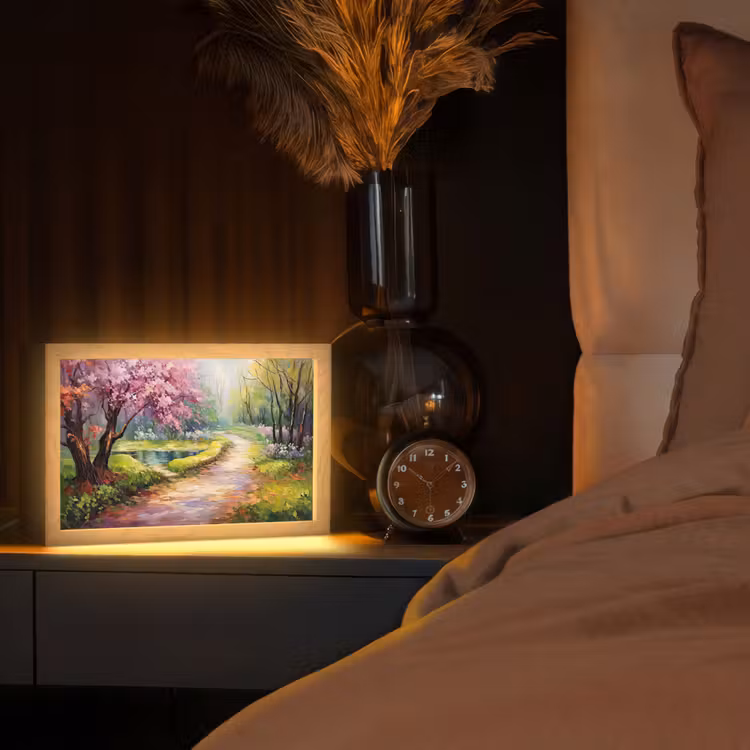 Watercolor - Natuur - Bomen - Kunst - Bloemen Light Box met kabel (Tafellamp) klein -sfeer1