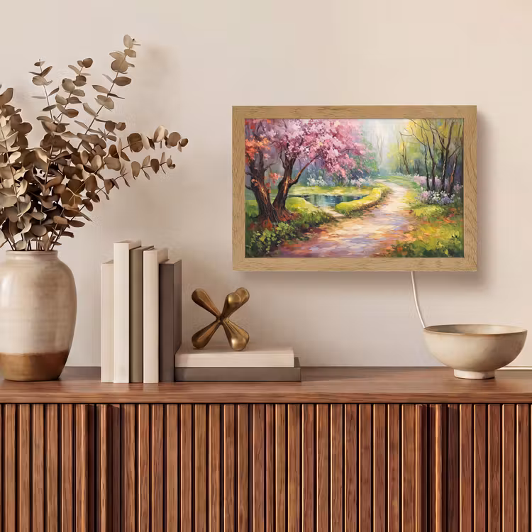 Watercolor - Natuur - Bomen - Kunst - Bloemen Light Box met kabel (Tafellamp) klein -sfeer2