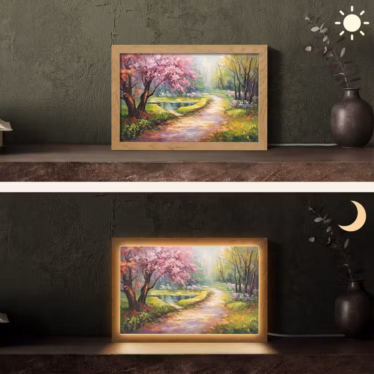 Watercolor - Natuur - Bomen - Kunst - Bloemen Light Box met kabel (Tafellamp) klein -sfeer3