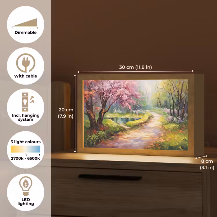 Watercolor - Natuur - Bomen - Kunst - Bloemen Light Box met kabel (Tafellamp) klein -USP_EN