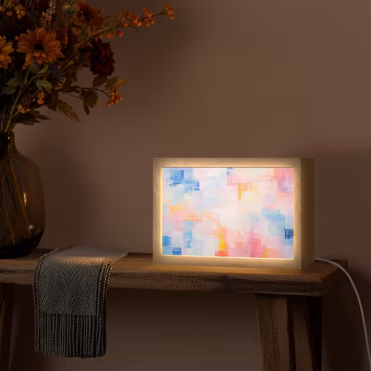 Aquarel - Pastel - Abstract - Kunst Light Box met kabel (Tafellamp) klein -sfeer4