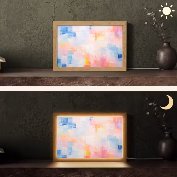Aquarel - Pastel - Abstract - Kunst Light Box met kabel (Tafellamp) klein -sfeer3