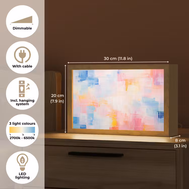Aquarel - Pastel - Abstract - Kunst Light Box met kabel (Tafellamp) klein -USP_EN