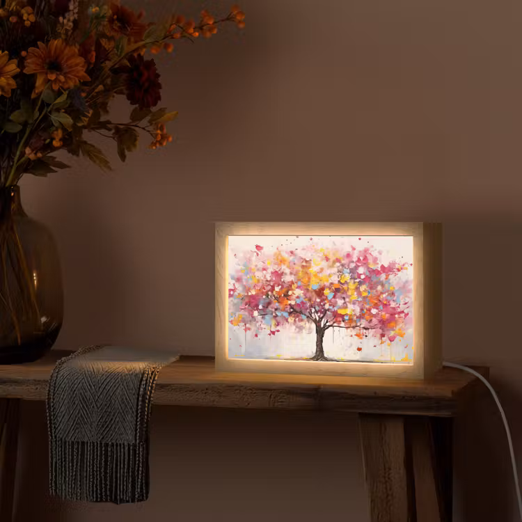 Aquarel - Boom - Kunst - Abstract Light Box met kabel (Tafellamp) klein -sfeer4