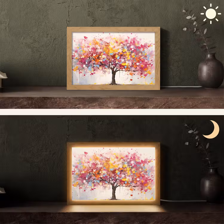 Aquarel - Boom - Kunst - Abstract Light Box met kabel (Tafellamp) klein -sfeer3
