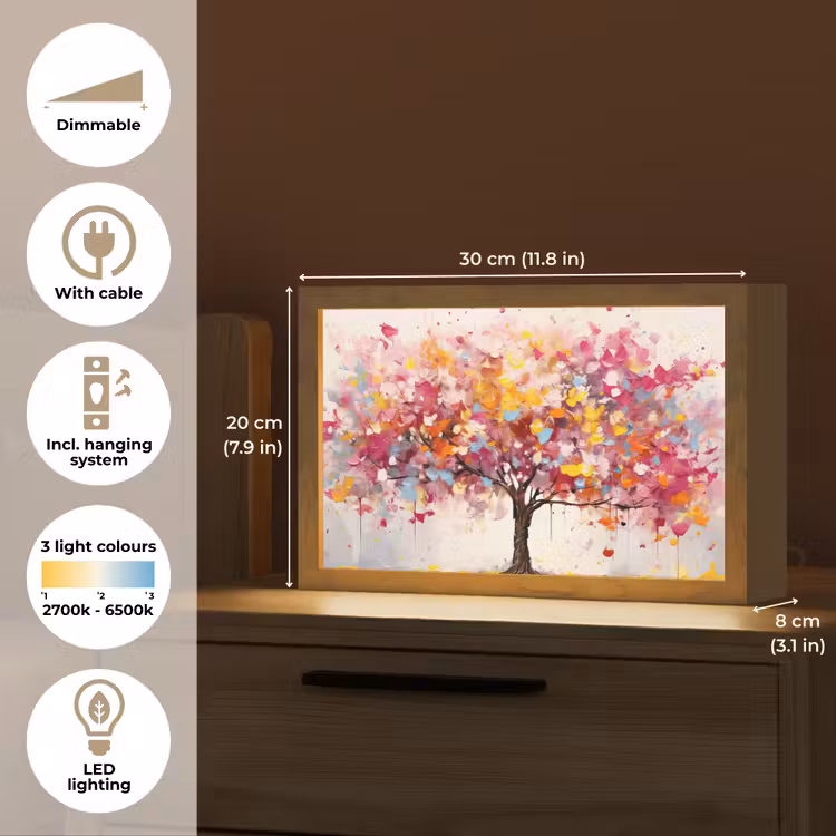 Aquarel - Boom - Kunst - Abstract Light Box met kabel (Tafellamp) klein -USP_EN