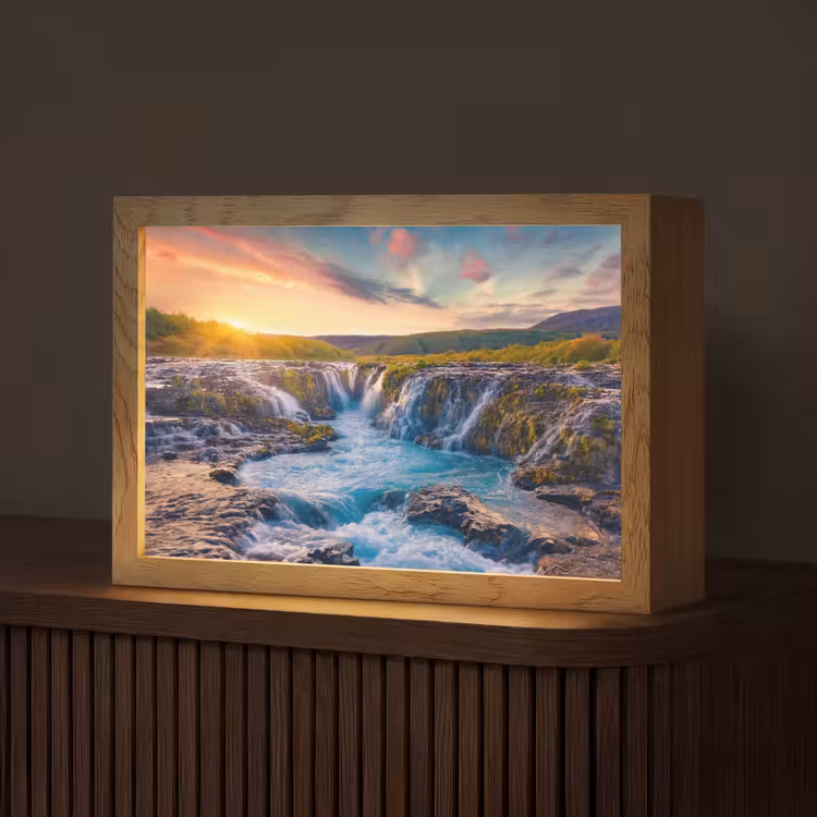Waterval - Planten - Mos - Landschap - Zonsondergang - Rots Light Box met kabel (Tafellamp) klein -z3d_website