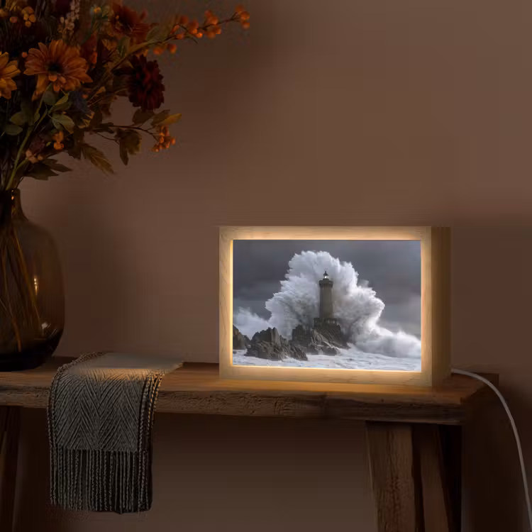 Golf - Vuurtoren - Schuimend water Light Box met kabel (Tafellamp) klein -sfeer4