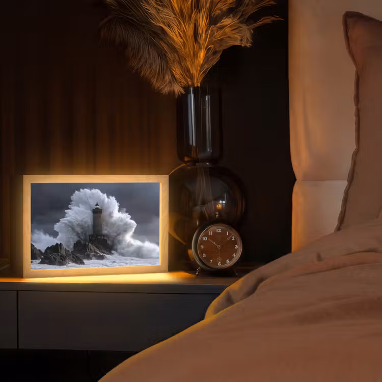 Golf - Vuurtoren - Schuimend water Light Box met kabel (Tafellamp) klein -sfeer1