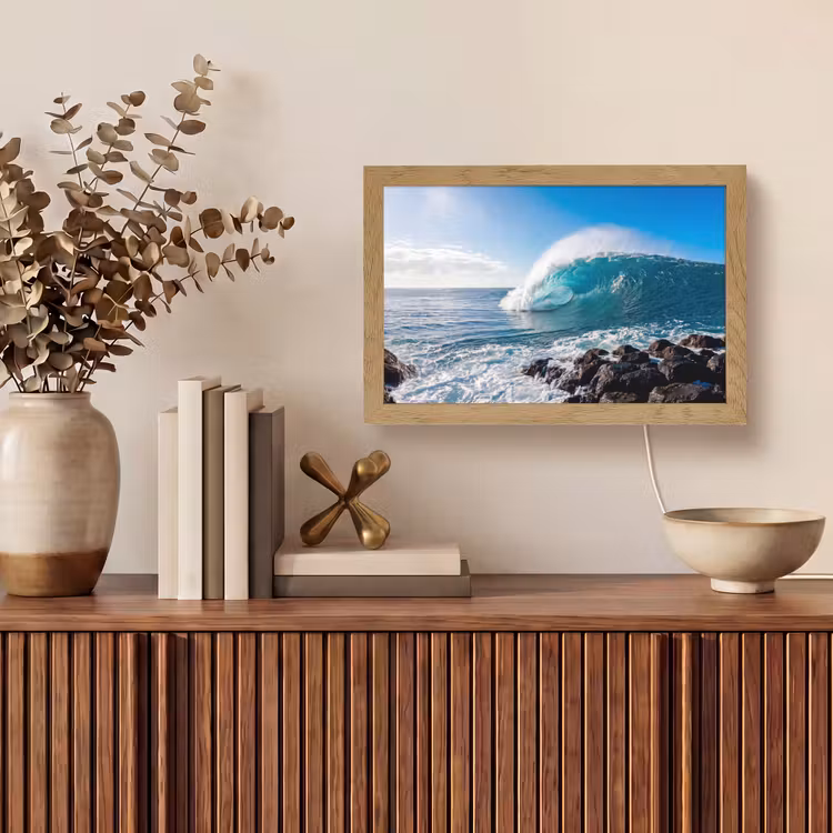 Golf - Oceaan - Brekend - Water - Blauw Light Box met kabel (Tafellamp) klein -sfeer2