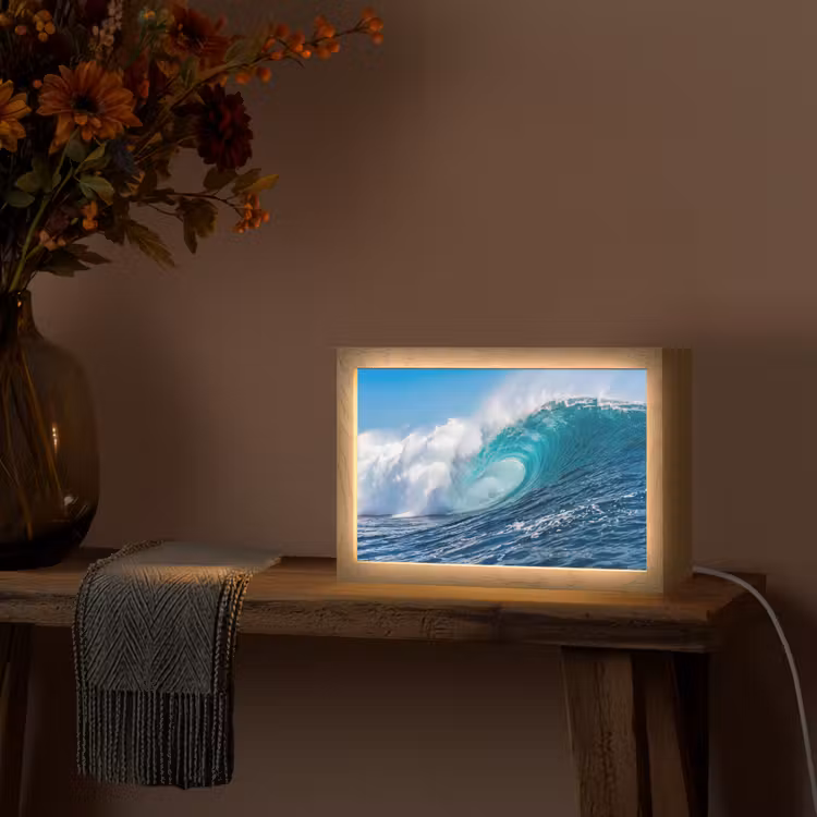 Golf - Oceaan - Water - Dynamisch - Blauw Light Box met kabel (Tafellamp) klein -sfeer4